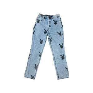 PacSun x Playboy Allover Bunny Print 90s Boyfriend Light Wash Jeans Size 28